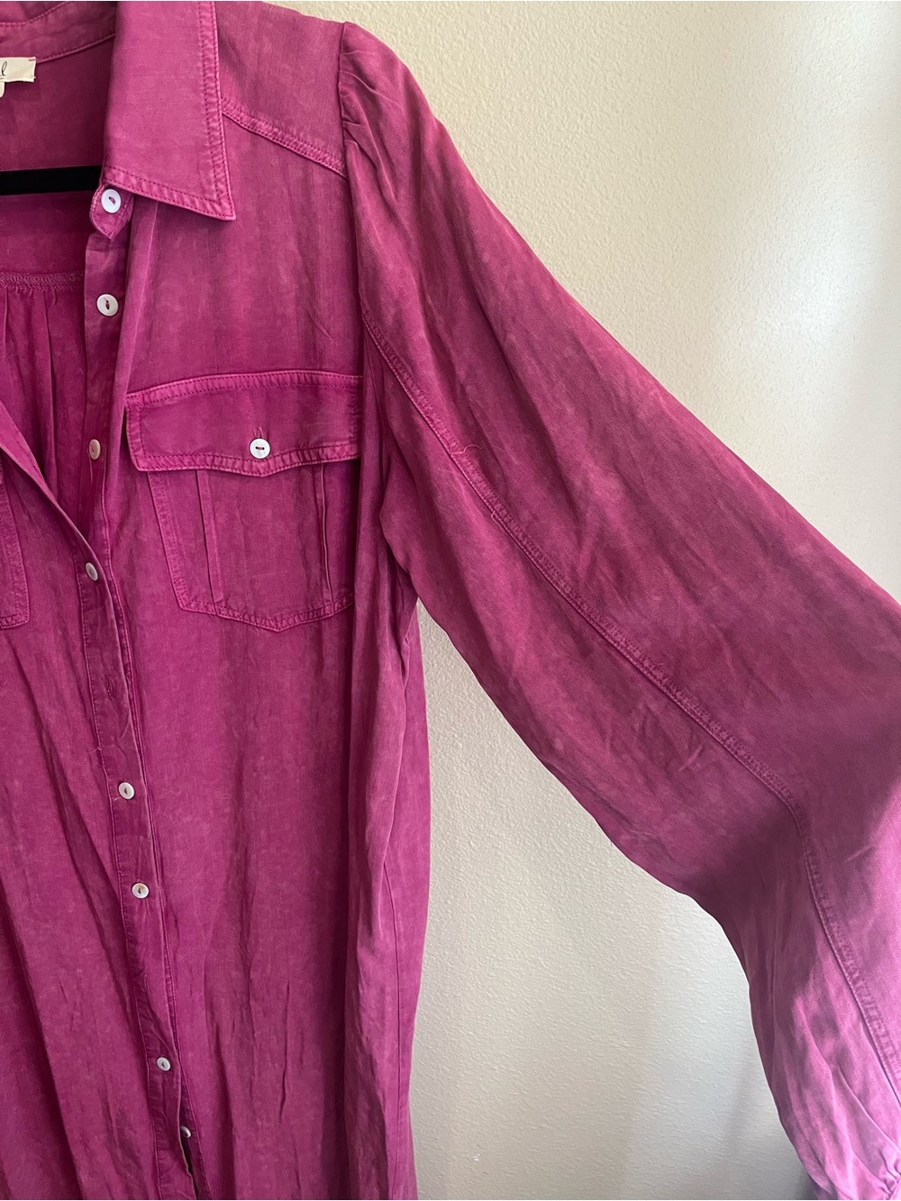 easel Raspberry-Pink Long Sleeve Button-Down Shirt Dress - Picture 5 of 6